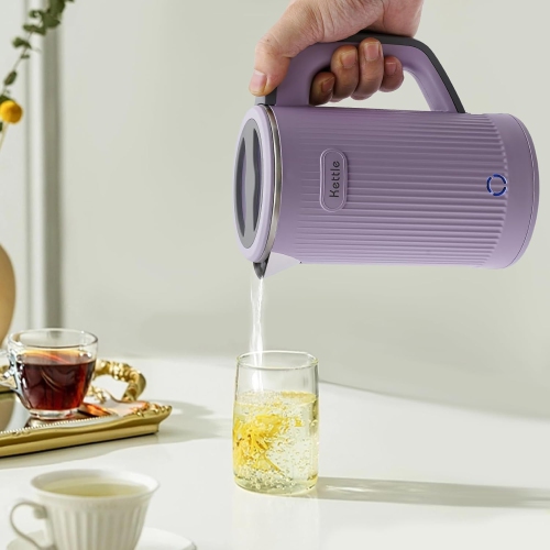 600W Travel Electric Kettle - 4-6 Min Fast Boil, Food-Grade 304 Stainless Steel, Compact & Lightweight for Hotels/Offices(Light purple)