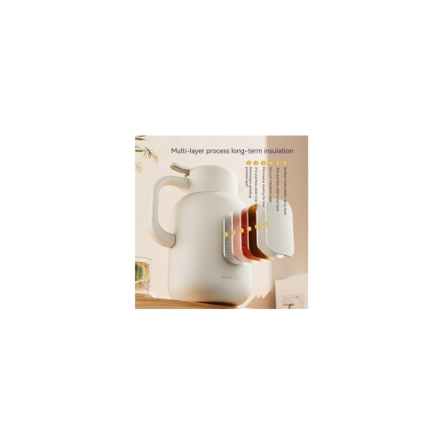 1 L – Cafetière isolée blanche – Acier inoxydable 316, filtre à thé intégré, bec verseur antifuite et une touche, poignée ergonomique