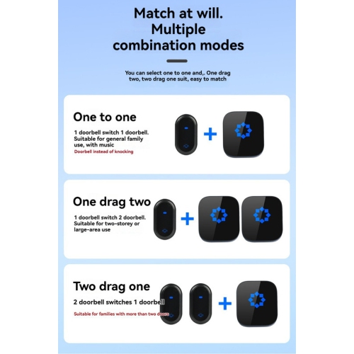 Self-generated wireless doorbell household long distance music doorbell wireless doorbell - black