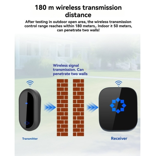 Self-generated wireless doorbell household long distance music doorbell wireless doorbell - black