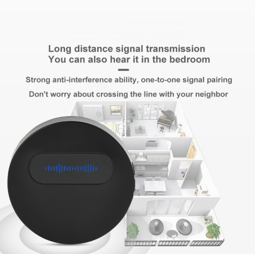 Téléavertisseur de sonnette de porte d'extérieur étanche à volume élevé et à longue distance, noir