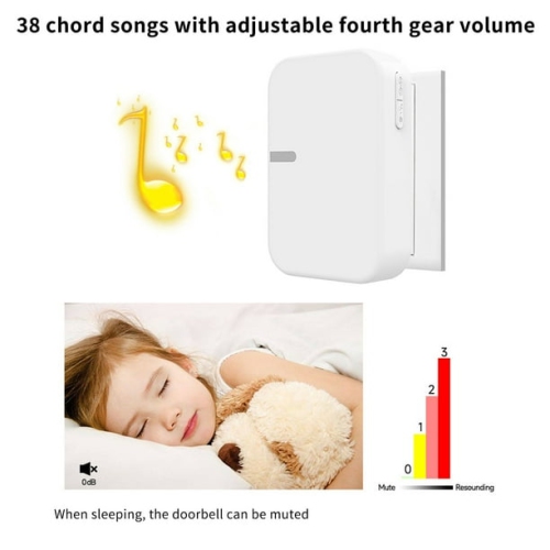 Long distance loud volume Ding Dong waterproof battery-free home wireless 433 self-generating doorbell - white