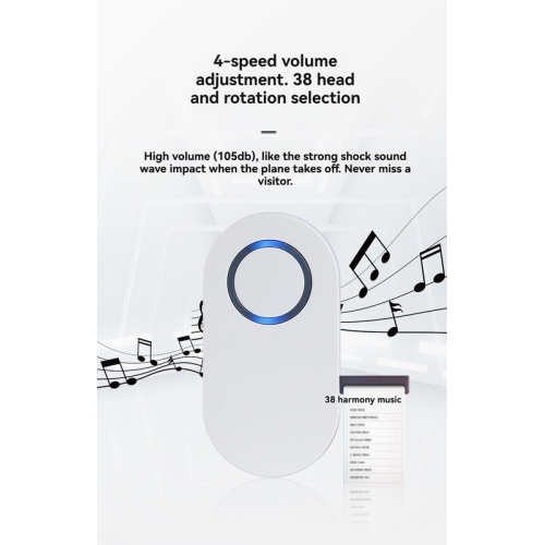 Self-generating doorbell wireless household battery-free waterproof wiring-free 433 doorbell - white