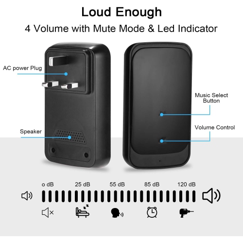 Wireless doorbell smart wireless doorbell home long distance waterproof wireless remote control touch sensor doorbell - black