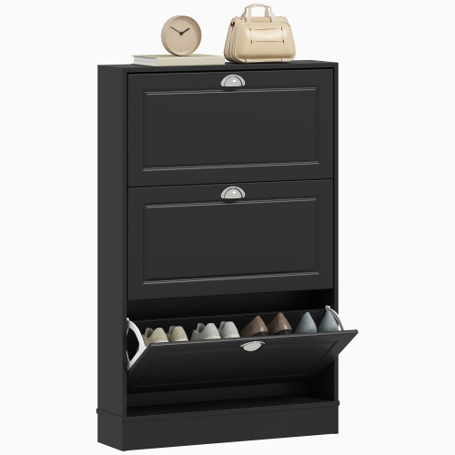 HOMCOM  Shoe Cabinet With 3 Flip Drawers, Narrow Shoe Storage Cabinet, Holds 12 Pairs for Entryway, Hallway In Black