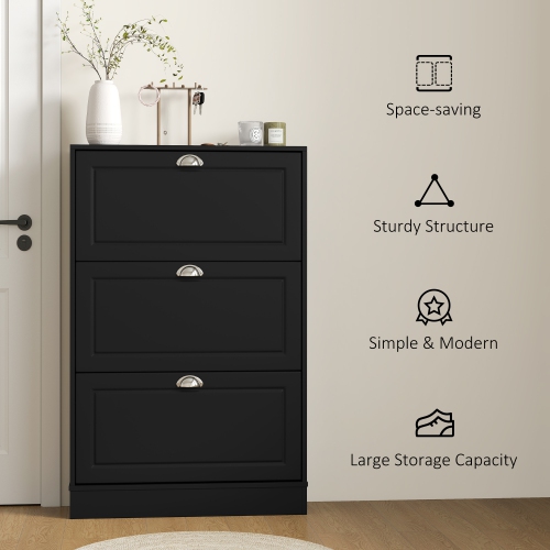 HOMCOM Shoe Cabinet with 3 Flip Drawers, Narrow Shoe Storage Cabinet, Holds 12 Pairs for Entryway, Hallway, Black