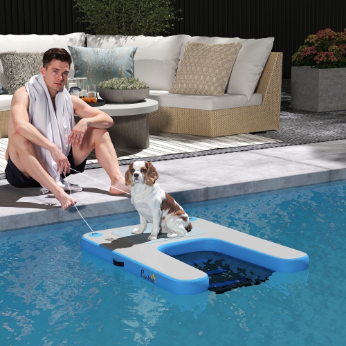 PawHut 47"L Inflatable Dog Water Ramp Floating Duck Ladder Step for Swimming Pets Up to 200lbs, Pet Water Platform for Pool, Lake, Boat, Dock