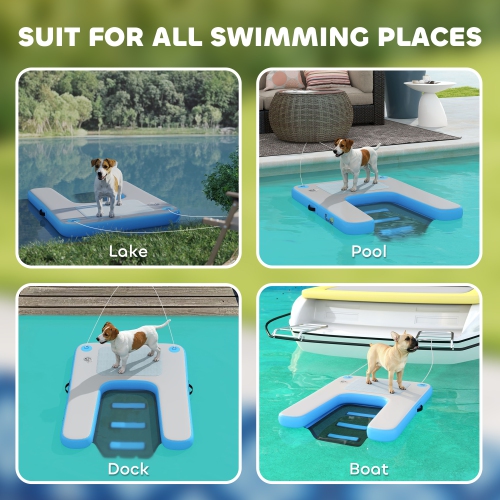 PawHut 47"L Inflatable Dog Water Ramp Floating Duck Ladder Step for Swimming Pets Up to 200lbs, Pet Water Platform for Pool, Lake, Boat, Dock