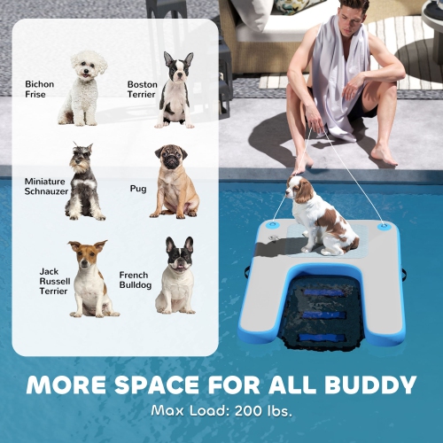 PawHut 47"L Inflatable Dog Water Ramp Floating Duck Ladder Step for Swimming Pets Up to 200lbs, Pet Water Platform for Pool, Lake, Boat, Dock