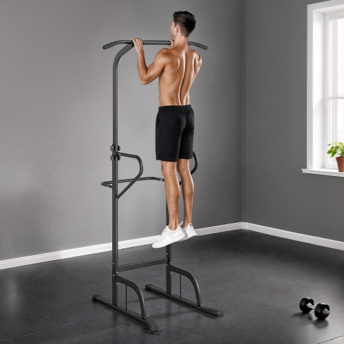 Soozier Power Tower Dip Station Pull Up Bar, Multi-Function Push Up Equipment with Adjustable Height for Home Gym Strength Training Workout Fitness,