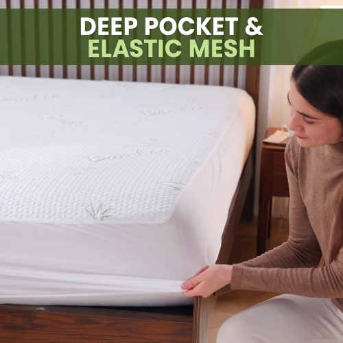 Canadian Linen Waterproof Mattress Protector Soft Smooth Tree Design Bamboo Viscose Fabric Cooling Breathable Mattress Pad Noiseless Absorbent