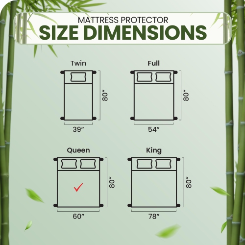 Canadian Linen Bamboo Mattress Protector Floral Design 60"x80"x14" Soft Smooth Cooling Breathable Noiseless Washable Nonslip Deep Pocket Fitted, Queen