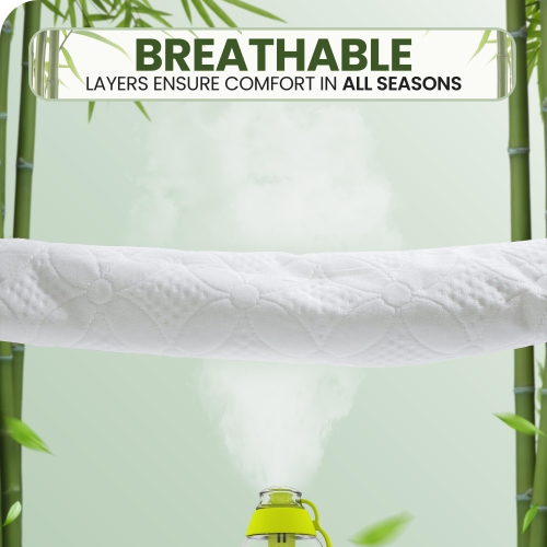 Canadian Linen Waterproof Mattress Protector, Soft Smooth White Floral Design Bamboo Viscose Fabric, Cooling Breathable Mattress Pad Noiseless