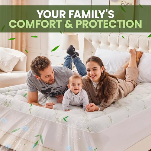 Canadian Linen Mattress Topper, Extra Thick Quilted Mattress Pad, 400 GSM Premium Fill, Soft Bamboo Viscose Fabric, Breathable Cooling Mattress