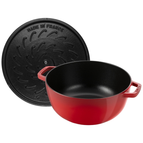 STAUB La Cocotte 4.8 L Cast Iron Round Essential French Oven With Snake Lid, Cherry