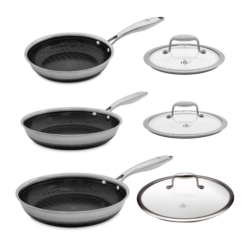 HELL'S KITCHEN HYBRID 6 PC FRYING PAN SET WITH LIDS