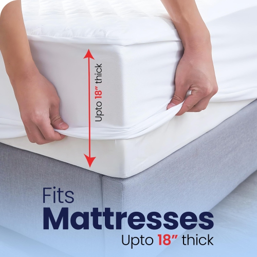 Canadian Linen Waterproof Fitted Mattress Pad, Premium Fill Quilted Deep Pocket Mattress Cover, Noiseless Washable Protector Absorbent Quick Dry