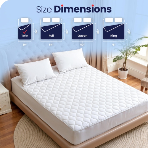 Canadian Linen Waterproof Fitted Mattress Pad, Premium Fill Quilted Deep Pocket Mattress Cover, Noiseless Washable Protector Absorbent Quick Dry