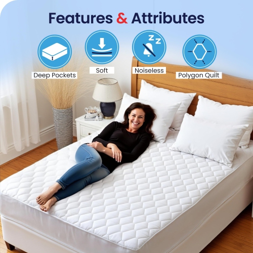 Canadian Linen Waterproof Fitted Mattress Pad, Premium Fill Quilted Deep Pocket Mattress Cover, Noiseless Washable Protector Absorbent Quick Dry