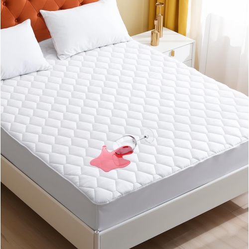 Canadian Linen Waterproof Fitted Mattress Pad, Premium Fill Quilted Deep Pocket Mattress Cover, Noiseless Washable Protector Absorbent Quick Dry