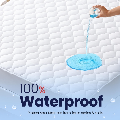 Canadian Linen Waterproof Fitted Mattress Pad, Premium Fill Quilted Deep Pocket Mattress Cover, Noiseless Washable Protector Absorbent Quick Dry