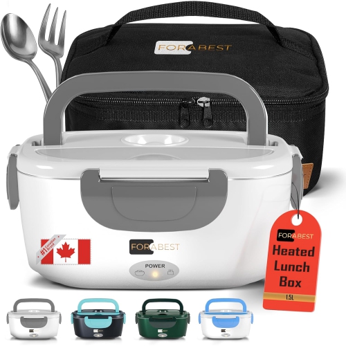FORABEST Electric Lunch Box Food Warmer 80W – 1.5L Stainless Steel Heated Lunch Box for Men & Women, 12V/24V for Car & Truck, Universal 110V/220V for