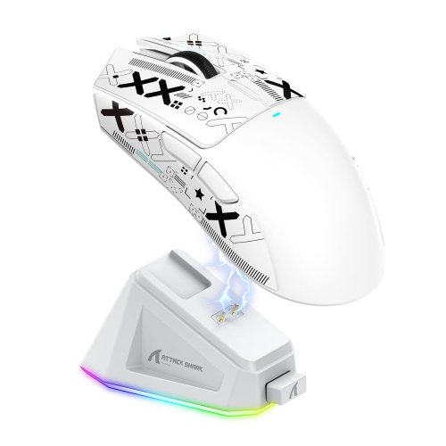 Superlight Wireless Gaming Mouse with Grip Tape, RGB Charging Dock?BT/2.4G Wireless/Wired Pc Mouse, 22000 DPI,5 Programmable Buttons for Pc/Mac(White)