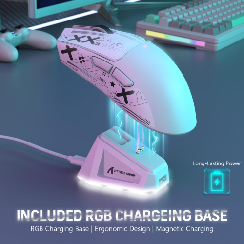 Superlight Wireless Gaming Mouse with Grip Tape, RGB Charging Dock?BT/2.4G Wireless/Wired Pc Mouse, 22000 DPI,5 Programmable Buttons for Pc/Mac(White)