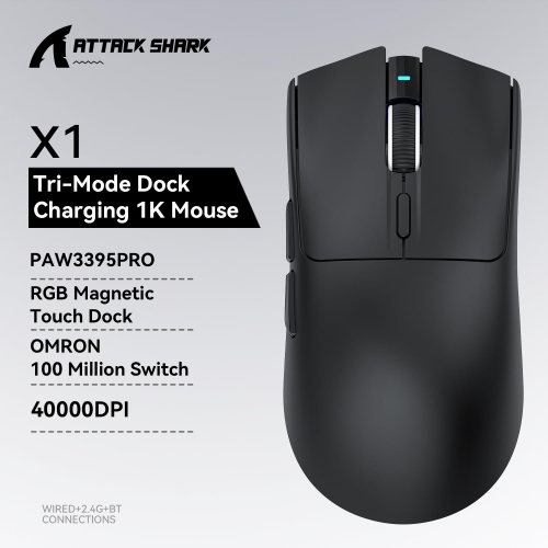 Wireless Gaming Mouse with Magnetic RGB Charging Dock,Anti Slip Grip Tape,PixArt PAW3395 Pro Sensor,40000DPI,BT/2.4Ghz/Wired,Optical Micro Switch for