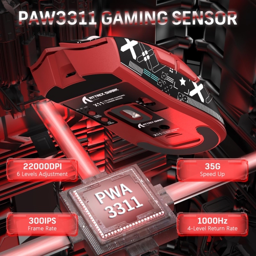 Attack Shark X11 59g Superlight Wireless Gaming Mouse with Grip Tape, RGB Charging Dock?BT/2.4G Wireless/Wired Pc Mouse, 22000 DPI,5 Programmable