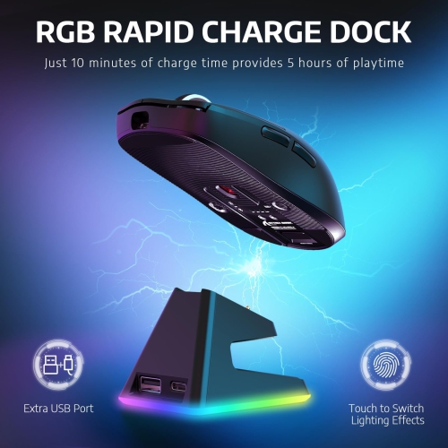 Wireless Gaming Mouse,RGB Magnetic Charging Dock,49g Ultralight X3 Upgrade,Tri-Mode 2.4GHz/BT5.2/USB-C,PAW3395 Sensor 26KDPI,G502 Programmable Mice