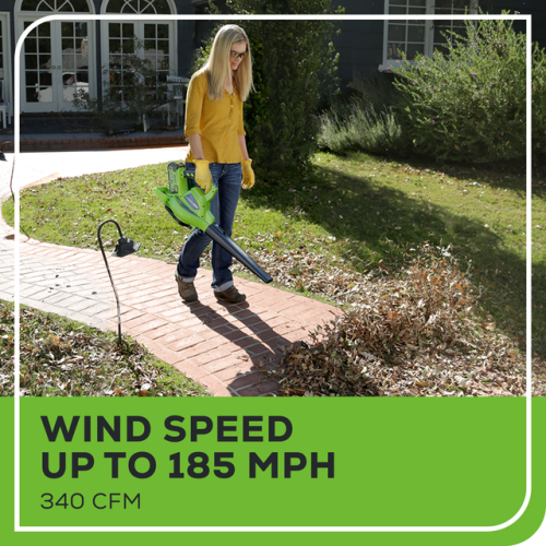 Souffleuse/aspirateur à feuilles sans balais 40&nbsp;V de 185 MPH-340 pi3/min de Greenworks, batterie 4,0&nbsp;Ah et chargeur inclus - 24222
