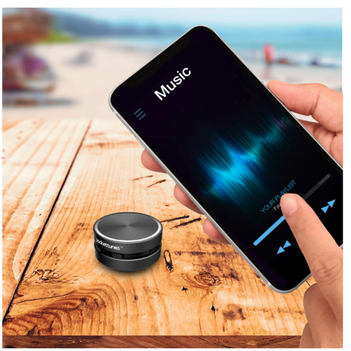 PocketTunes Bone Conduction Mini Speakers | Bluetooth Wireless | Turns Surfaces Into Speakers | Compact & Portable | Up to 6 Hours Playtime