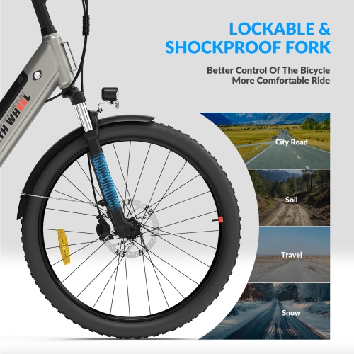 Vélo de ville électrique pour adultes, vélo électrique à 7 vitesses de 26 po avec moteur 350 W et batterie amovible 36 V, vélo