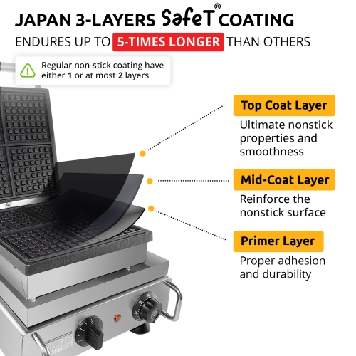 AP-505 Belgian Waffle Maker Thick | Belgian Waffle Iron | Press Type | 4 Square Waffles | Professional Use | Stainless Steel | 110V