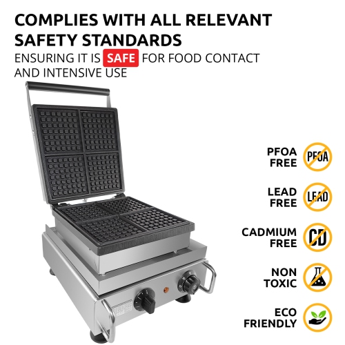 AP-505 Belgian Waffle Maker Thick | Belgian Waffle Iron | Press Type | 4 Square Waffles | Professional Use | Stainless Steel | 110V