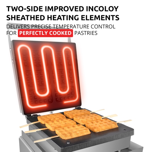 AP-506 Rectangular Waffle Iron | Press Type | 6 Square Belgium Waffles | Stainless Steel | Nonstick | 110V