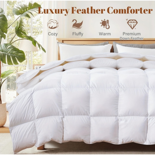 Luxurious Hotel Bedding Comforter Filled With Feather & Down - All Season White Duvet Insert Available Size King,Queen