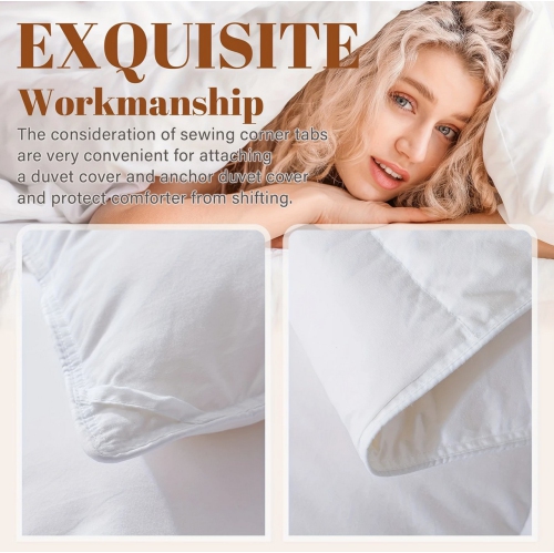 Luxurious Hotel Bedding Comforter Filled With Feather & Down - All Season White Duvet Insert Available Size King,Queen