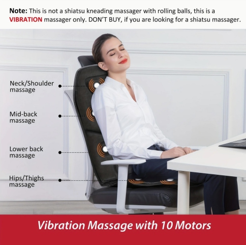 Massage Seat Cushion With Heat, 10 Vibration Motors Seat Warmer, Back Massager For Chair, Massage Chair Pad For Back,