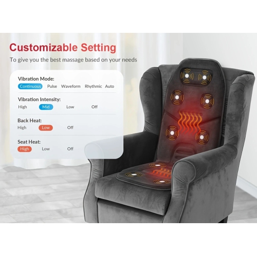Massage Seat Cushion With Heat, 10 Vibration Motors Seat Warmer, Back Massager For Chair, Massage Chair Pad For Back,