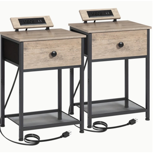Ensemble de 2 tables de chevet avec station de recharge rapide, tables de bout pour le salon, table d'appoint pour petit espace, table d'appoint