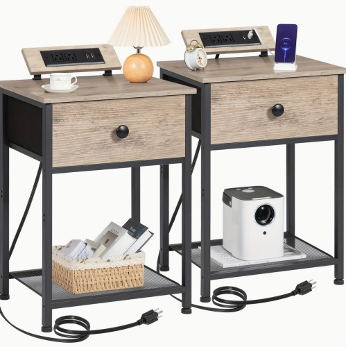 Ensemble de 2 tables de chevet avec station de recharge rapide, tables de bout pour le salon, table d'appoint pour petit espace, table d'appoint