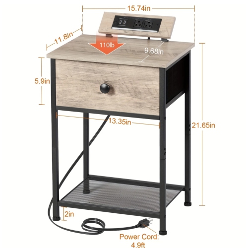 Ensemble de 2 tables de chevet avec station de recharge rapide, tables de bout pour le salon, table d'appoint pour petit espace, table d'appoint