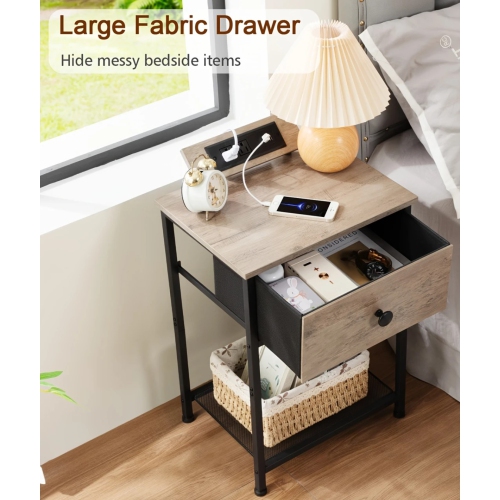 Ensemble de 2 tables de chevet avec station de recharge rapide, tables de bout pour le salon, table d'appoint pour petit espace, table d'appoint