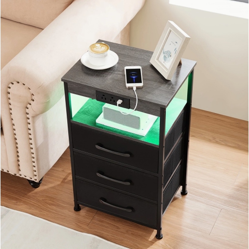 ENSEMBLE DE 2 tables de chevet LED avec station de recharge, grandes tables de bout avec tablette de rangement pour le salon, table de chevet avec 3
