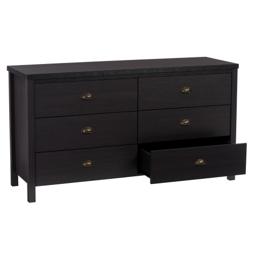 CorLiving Boston Wood Grain Wide 6 Drawer Dresser with Interlocking Drawers