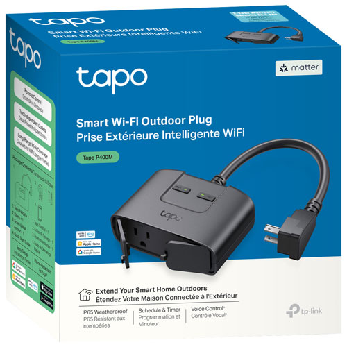 Prise intelligente Wi-Fi extérieure à 2 prises Tapo de TP-Link - Noir