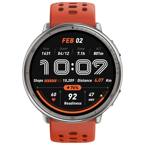 Montre intelligente Active 2 de 44 mm d'Amazfit avec moniteur de fréquence cardiaque - Rouge