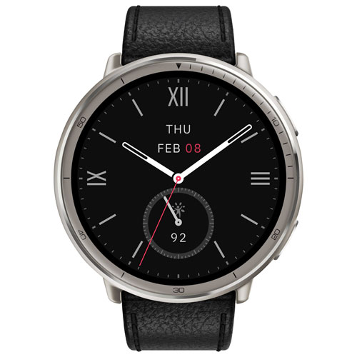 Montre intelligente Active 2 de 44 mm d'Amazfit avec bracelet de cuir et moniteur de fréquence cardiaque - Noir